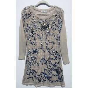 Dranella Womens Size XS/S Open Knit Sequin Tunic Sweater Festival Boho